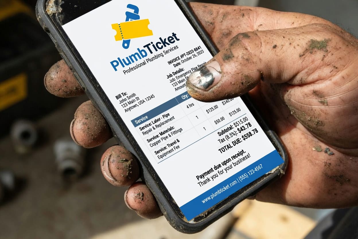 Plumber with dirty hands using a phone on the job