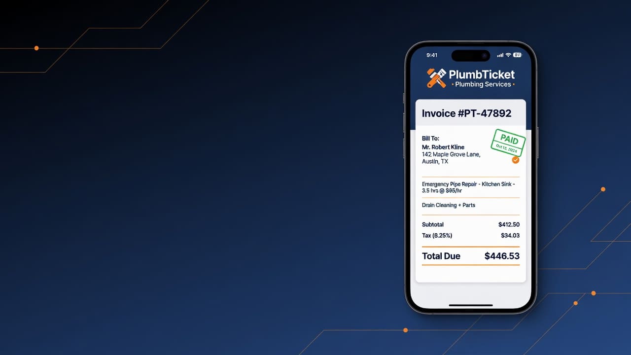 Plumber using the Plumber Ticket app on a job site